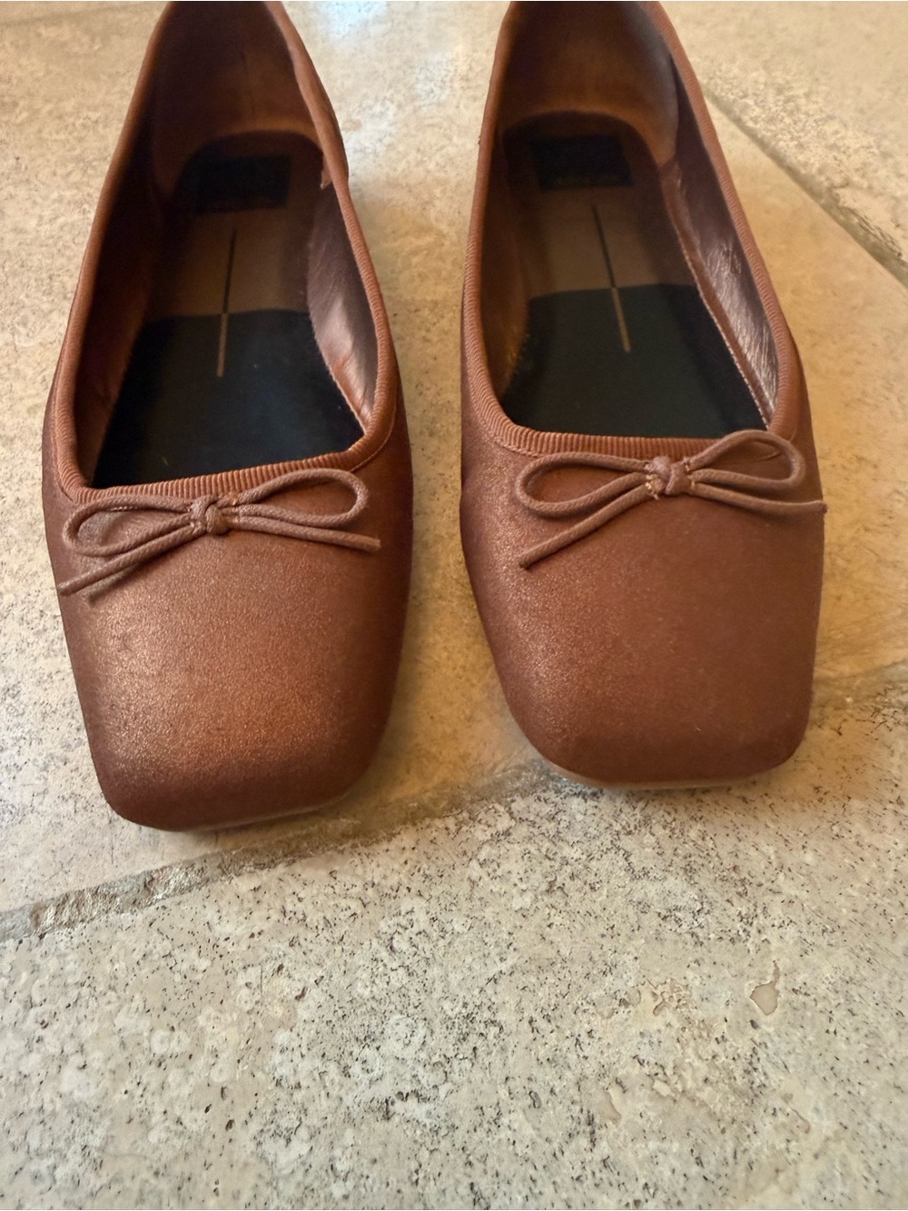 Dolce Vita Copper Brown Square-Toe Ballet Flats with Bow Detail